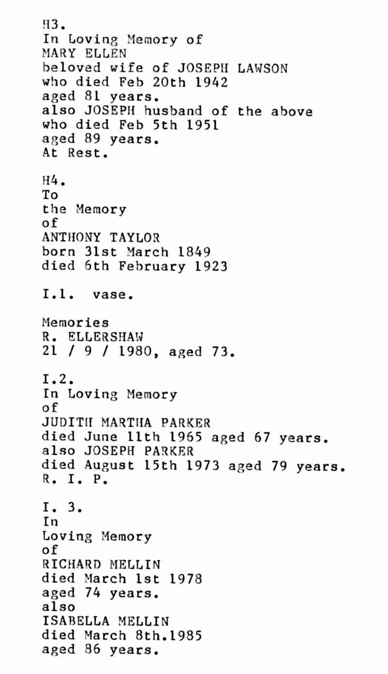 Location Index - P11.jpg - Long Preston Baptist Church -  Monumental Inscriptions in Location Order  - H3 to I3